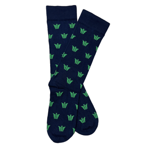 Classic Dress Socks - Navy With Green WING Design