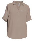 Ladies Woven Airflow Collared V-neck Short Sleeve Top