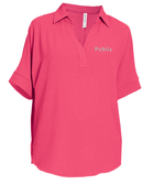 Ladies Woven Airflow Collared V-neck Short Sleeve Top