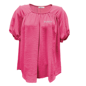 Ladies Solid Woven Pink Top
