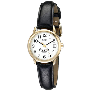 Timex Black Leather Strap Core Easy Reader Mid Size Watch W/Gold Case