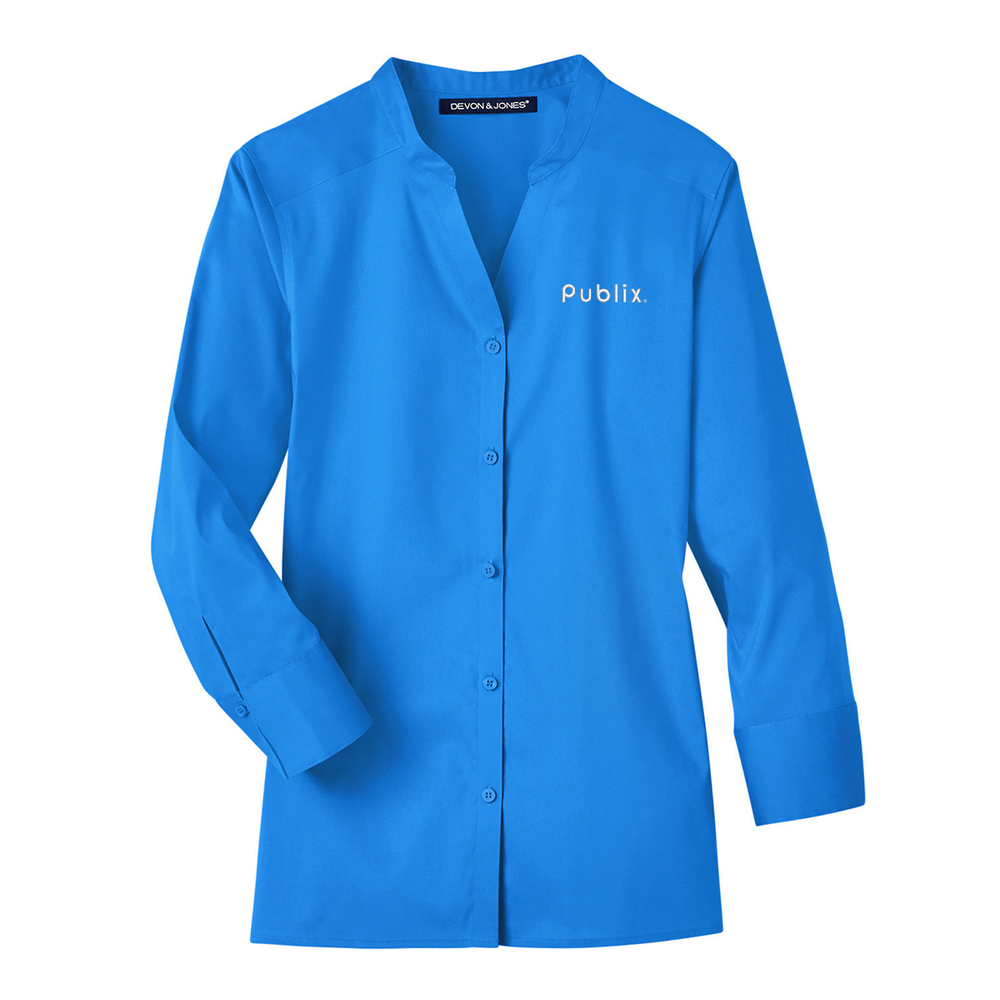 Devon & Jones Ladies' Crown Collection® Stretch Broadcloth 3/4 Sleeve Blouse - French Blue